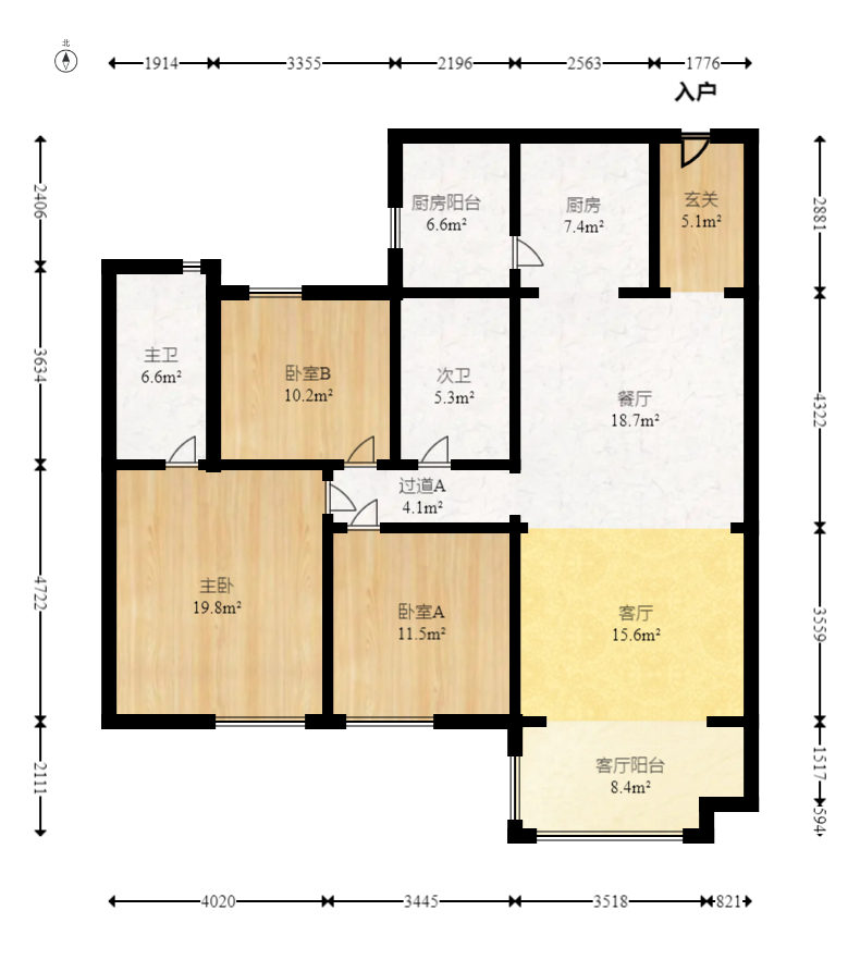 碧桂园培文府锦园  3室2厅2卫   80.80万室内图1