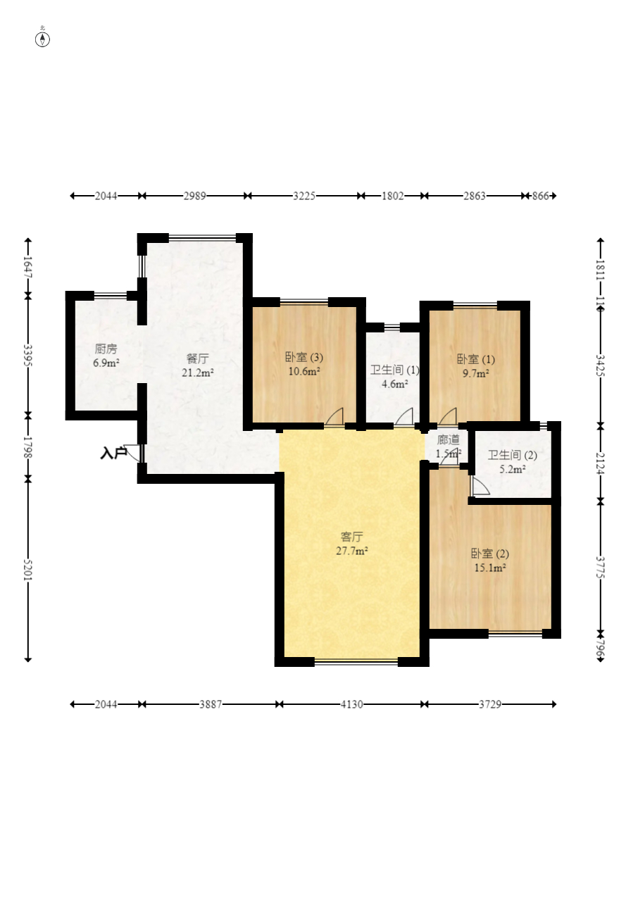 长房云时代  3室2厅1卫   133.00万室内图1