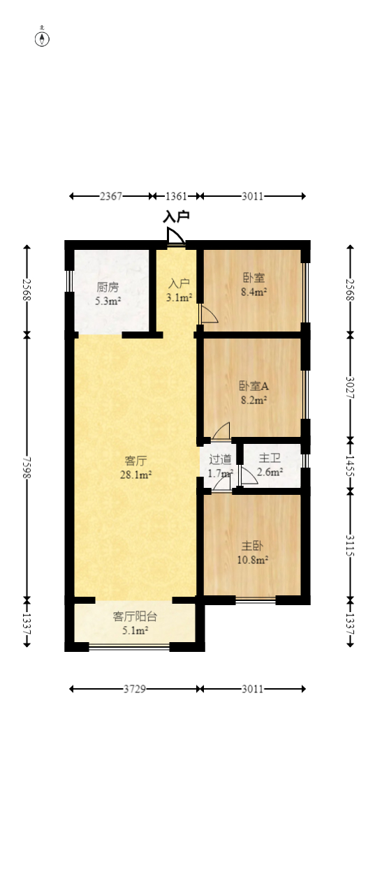 尚鑫海悦（新长海尚海城）  3室2厅1卫    69.6万室内图1