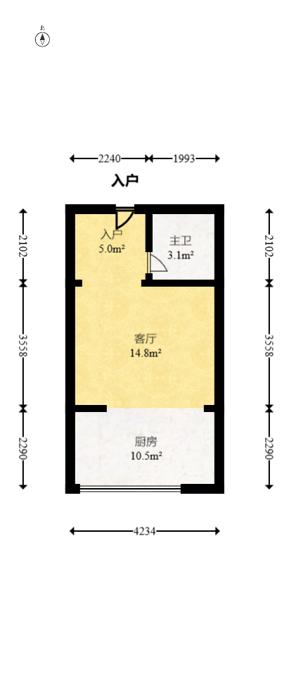 泉昇同福大厦  1室1厅1卫   42.00万室内图1