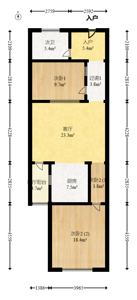 兴威帕克水岸  2室1厅1卫   56.00万室内图1