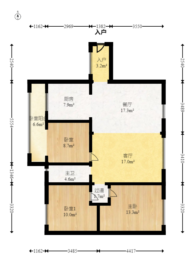 荣盛花语城  3室2厅1卫    96.8万室内图1