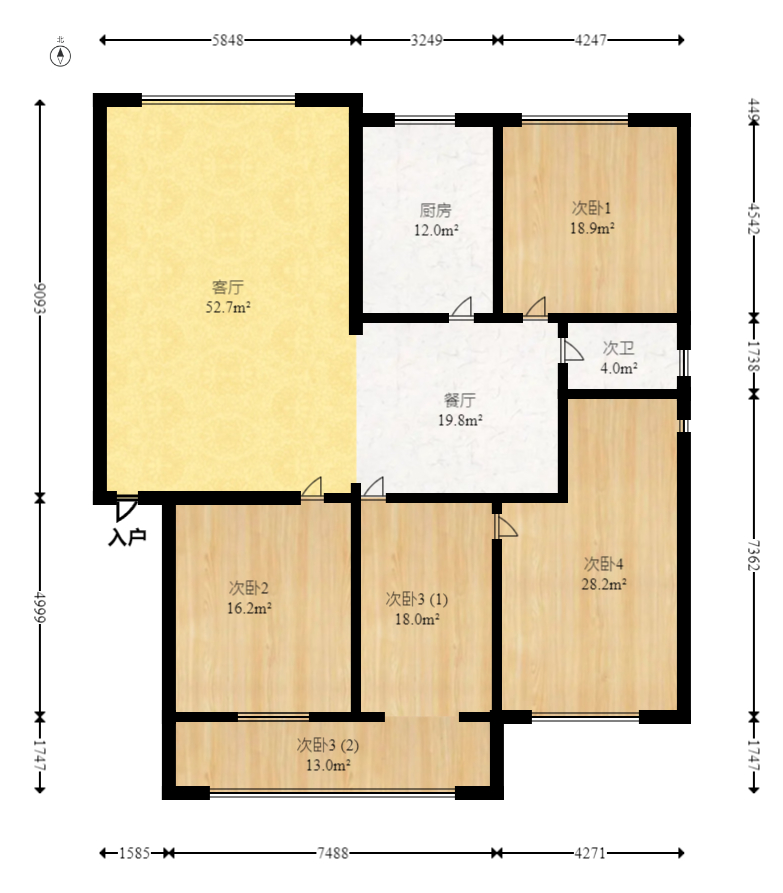 杏花园公寓  4室2厅2卫    98.0万室内图1