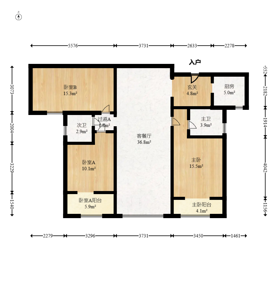 八方小区C区  3室2厅2卫    381.0万室内图1