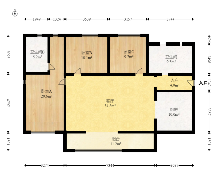 万科里梅溪郡  3室2厅2卫    238.0万室内图1