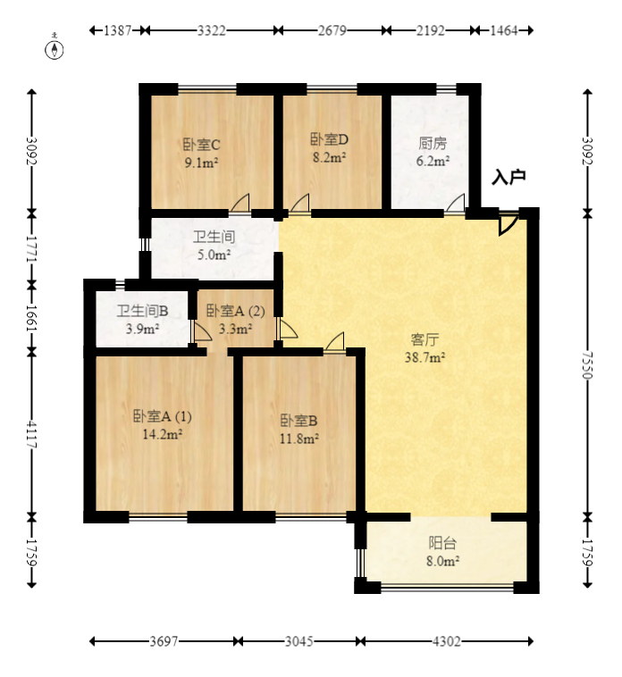 梅溪正荣府  4室2厅2卫   140.00万室内图1
