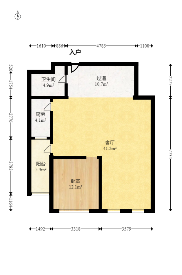 中信凯旋蓝岸（中信新城三期）  1室1厅1卫   44.50万室内图1