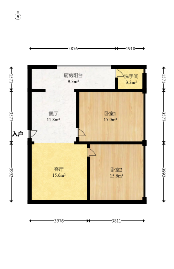 东塘瑞府  2室2厅1卫   93.80万室内图1