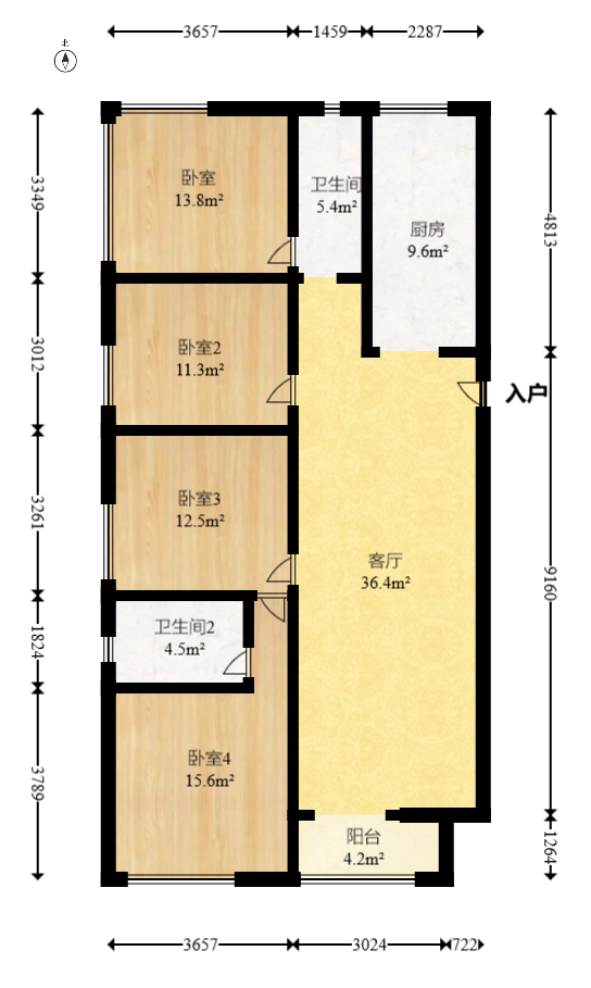 芙蓉万国城MOMA（卓越汇富苑）  4室2厅2卫   135.00万室内图1