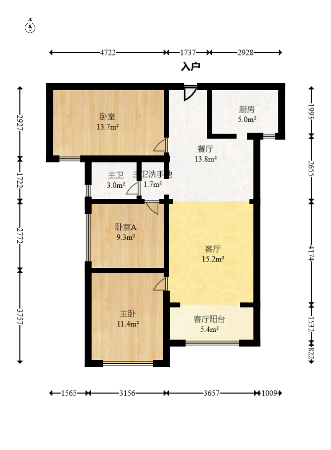金科时代中心  3室2厅1卫    60.8万室内图1