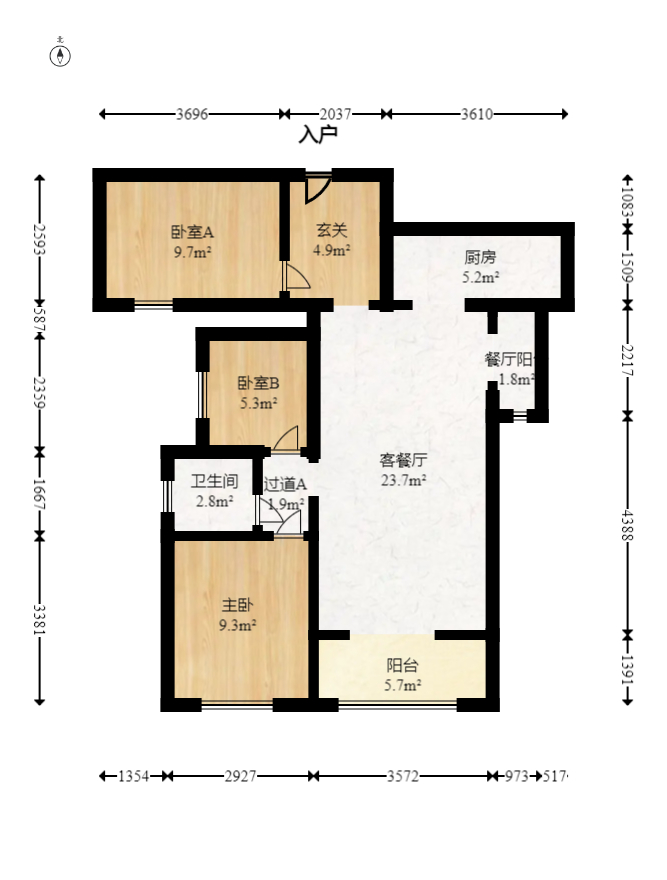 长房云时代  3室2厅1卫   74.00万室内图1