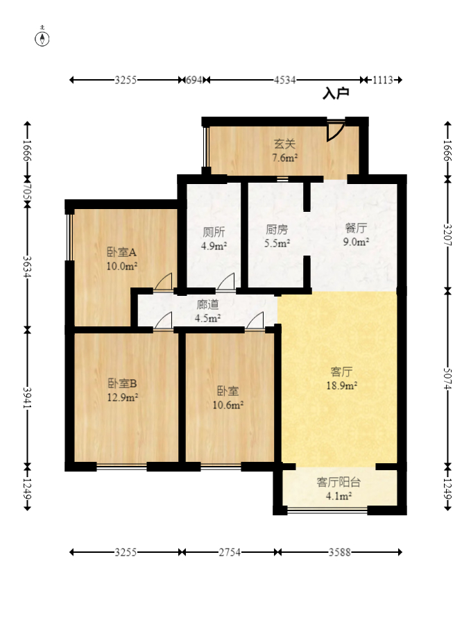米兰春天  3室2厅1卫   74.80万室内图1