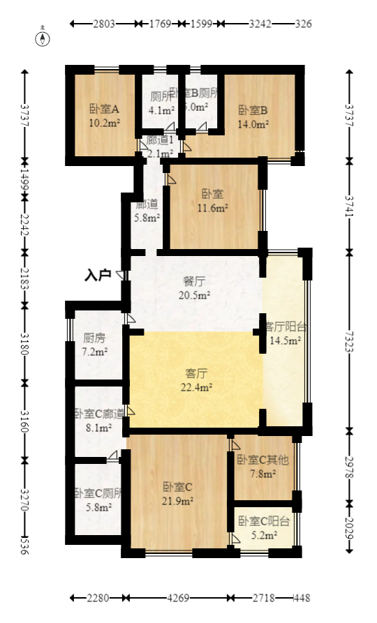 湘熙水郡（观澜海赋家园）  5室1厅3卫    328.0万室内图1