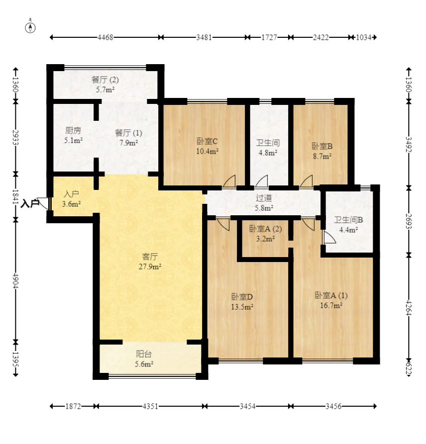 梅溪湖玺悦（新城金茂梦想玺悦）  4室2厅2卫    248.0万室内图1