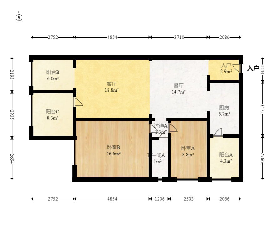 时代倾城五期  2室2厅1卫   84.00万室内图1