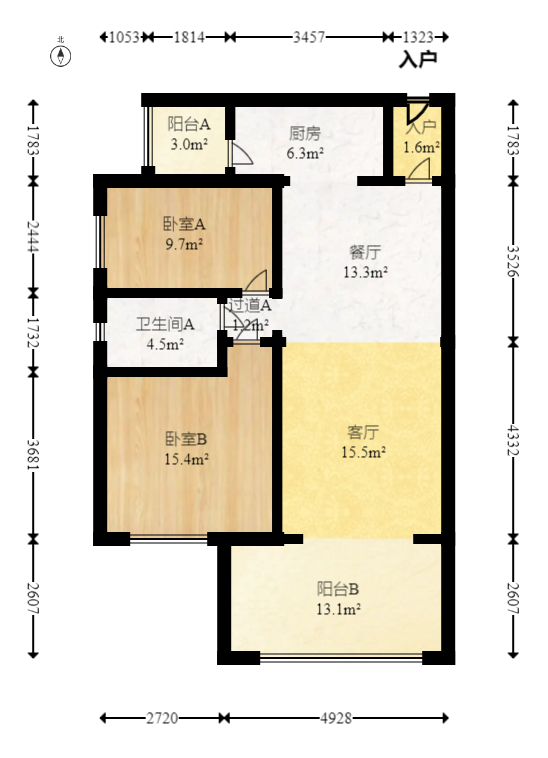 时代倾城五期  2室2厅1卫   80.00万室内图1