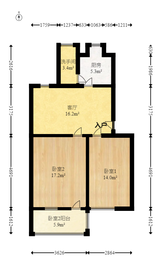 狮子山一片  2室1厅1卫   36.00万室内图1