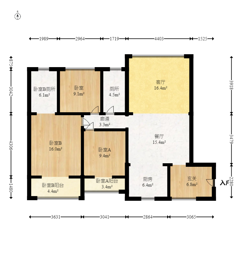 枫华府第  3室2厅1卫   85.80万室内图1