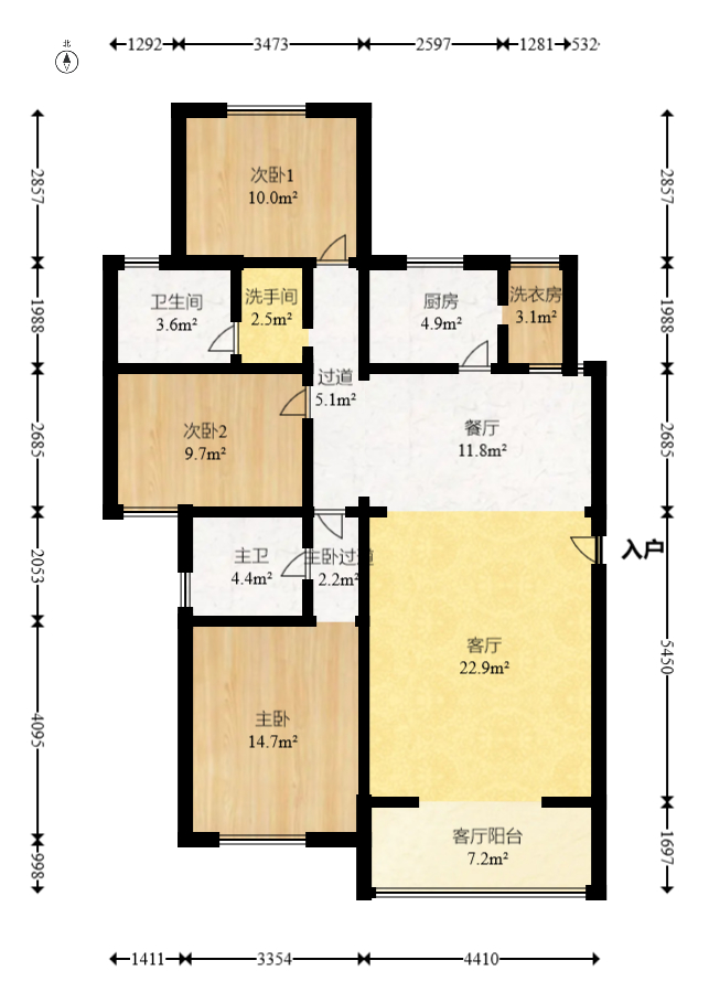 幸福里（幸福里一期）  3室2厅2卫   79.80万室内图1