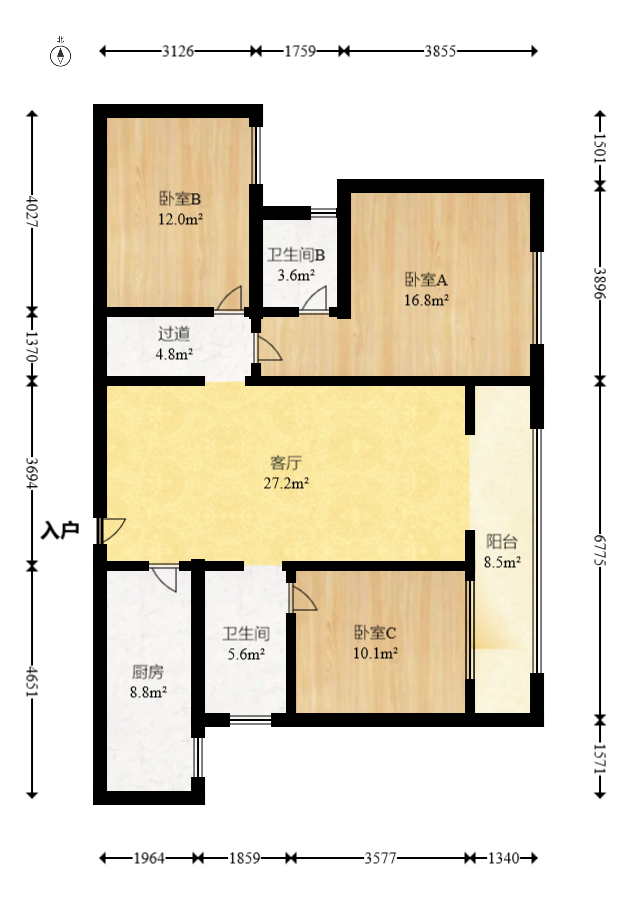 中海梅溪湖壹号  3室2厅2卫    252.0万室内图1