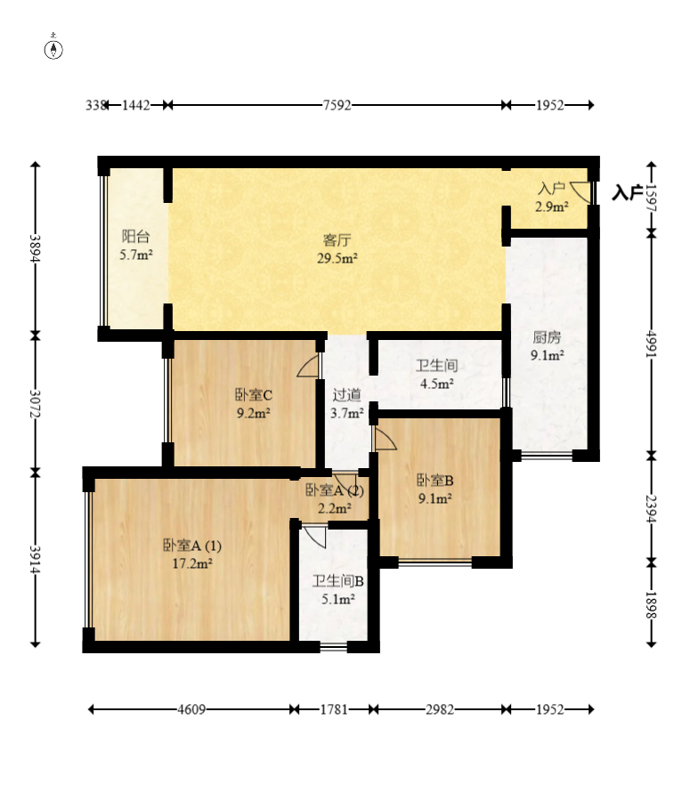 达美D6区  3室2厅1卫   127.50万室内图1