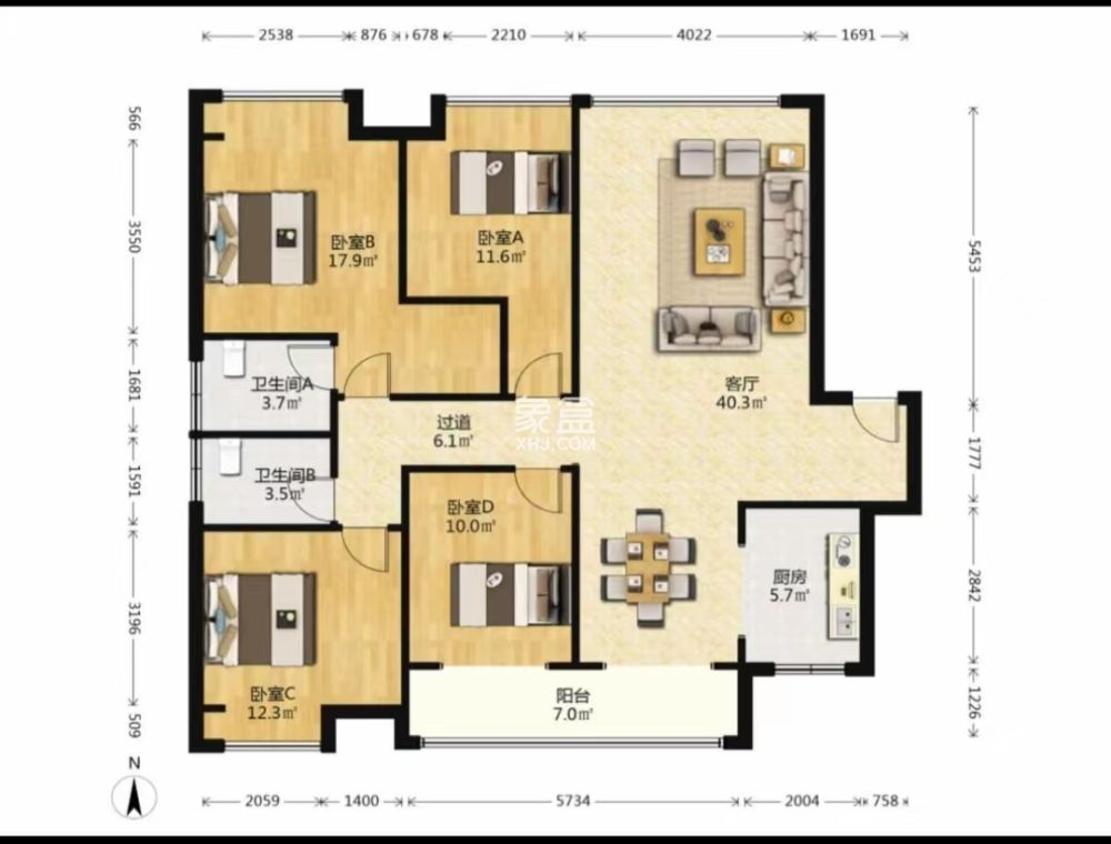 朗廷览江  4室2厅2卫   85.00万