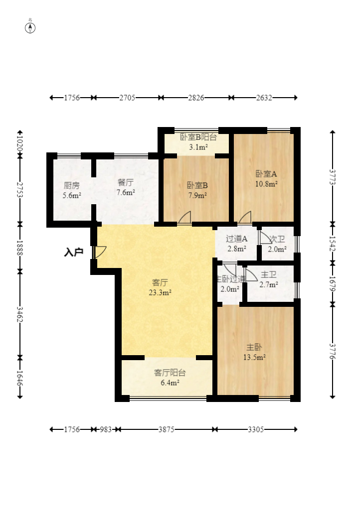 盛景谷山里  3室2厅2卫   132.00万室内图1