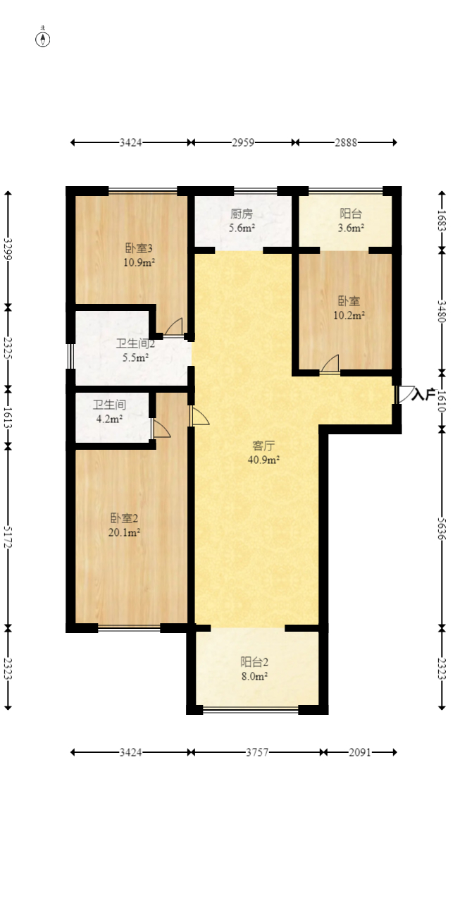碧桂园星城首府  3室2厅1卫   105.00万室内图1