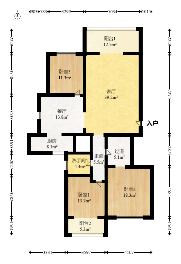 中建桂苑  3室2厅2卫   120.00万室内图1