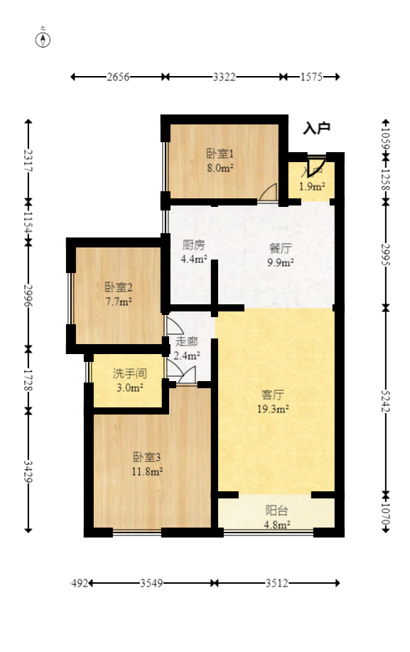 嘉宇盛世华章  3室2厅1卫   80.00万室内图1