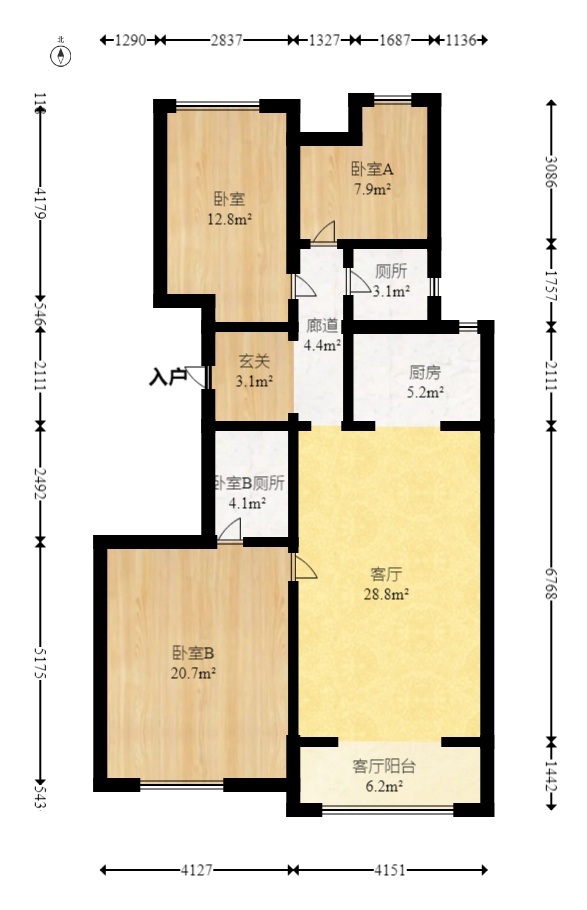 阳光100三期 3室2厅2卫 103.8万 阳光100三期 3室2厅2卫 103.8万户型图