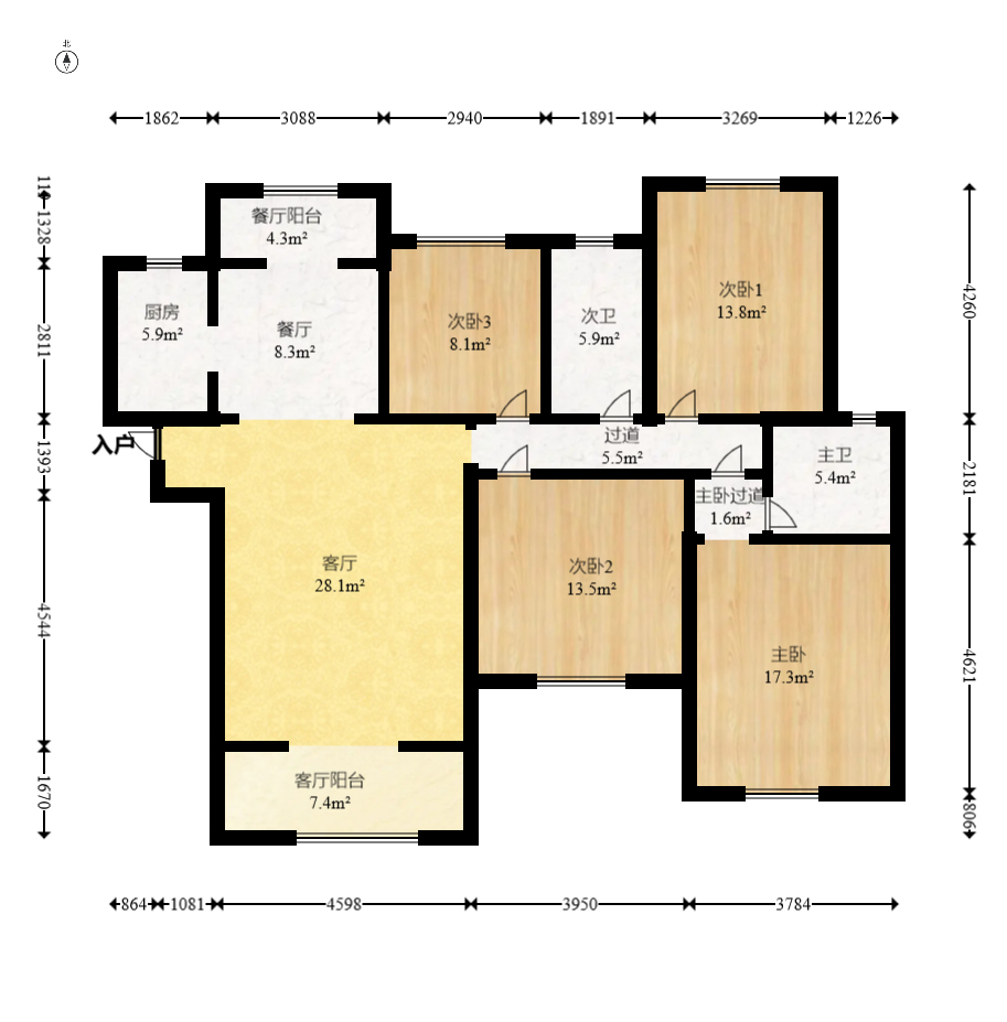 陽光麗城  4室2廳1衛(wèi)    240.0萬室內(nèi)圖1