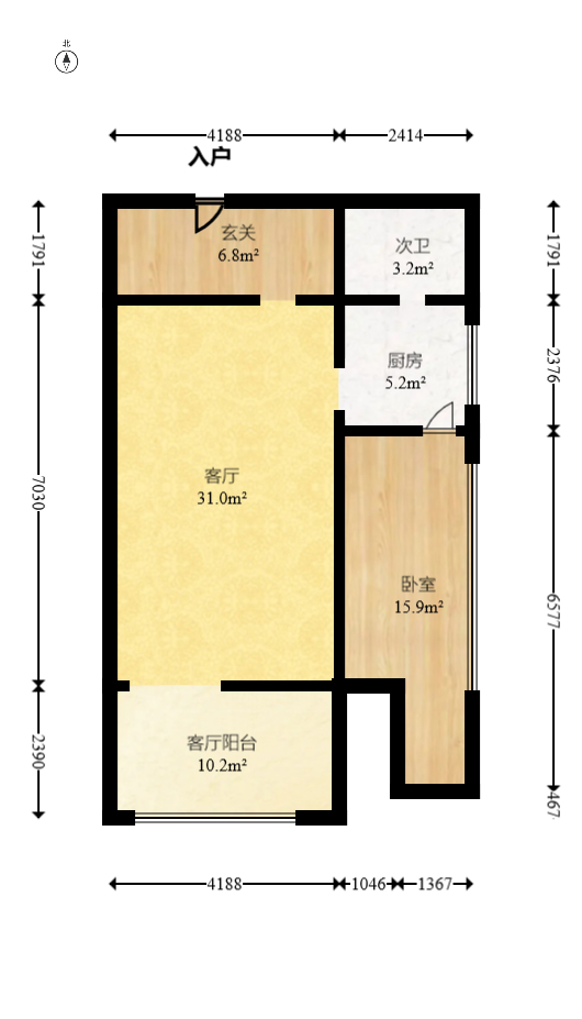 奥克斯广场  1室1厅1卫   56.00万室内图1