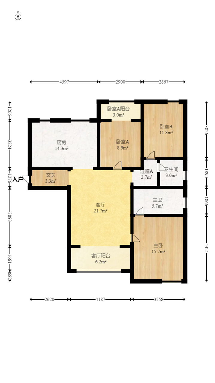 盛景谷山里  3室2厅2卫    118.8万室内图1