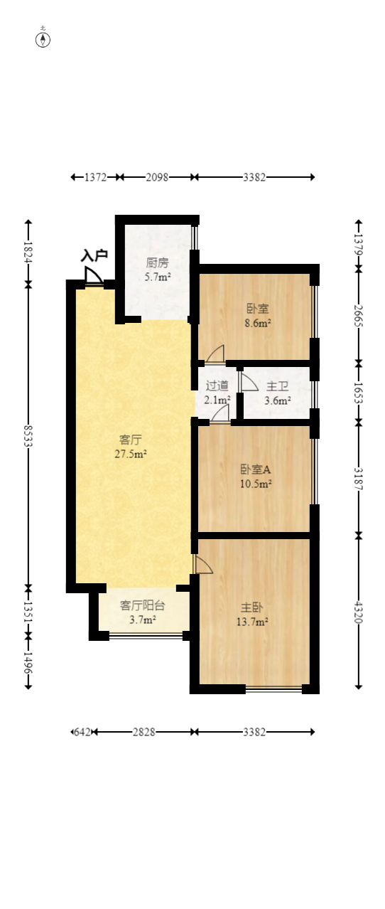 五矿沁园金城（春和景园）  3室2厅1卫   82.00万室内图1