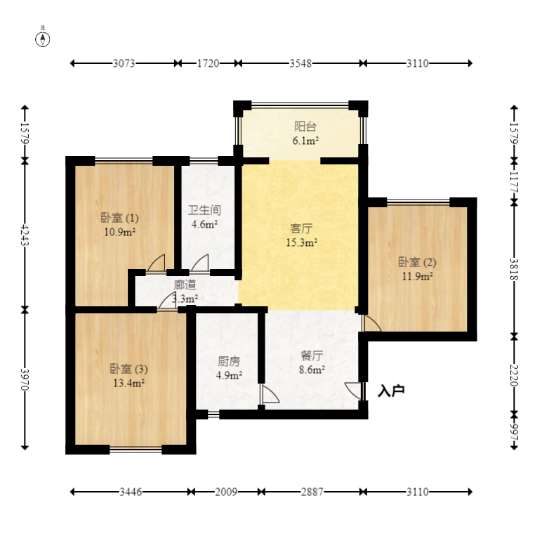 南枫时光  3室2厅1卫   90.00万室内图1