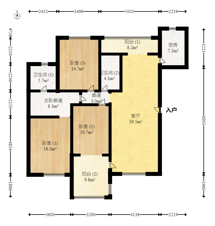 恒大华府  3室2厅2卫   226.00万室内图1