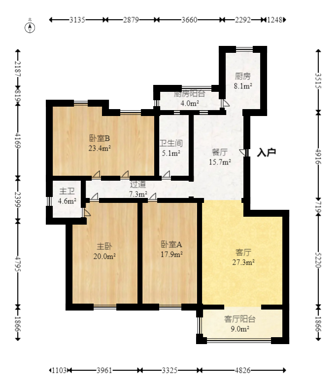 八方小区D区  4室2厅2卫   462.00万室内图1