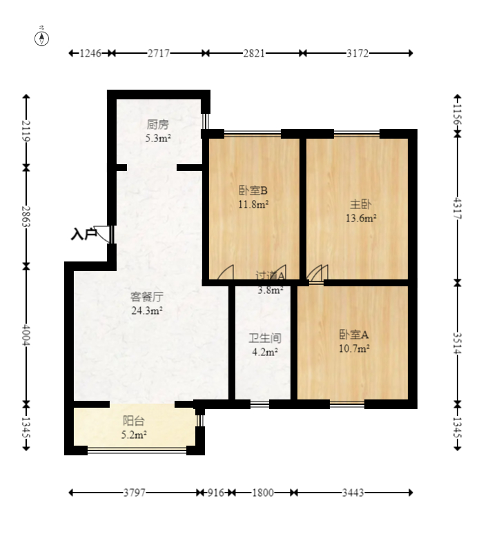 滨江海棠湾  3室2厅1卫    101.8万室内图1