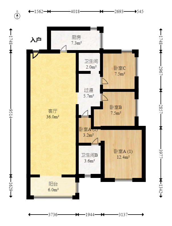 中建梅溪湖中心  3室2厅2卫   140.00万室内图1