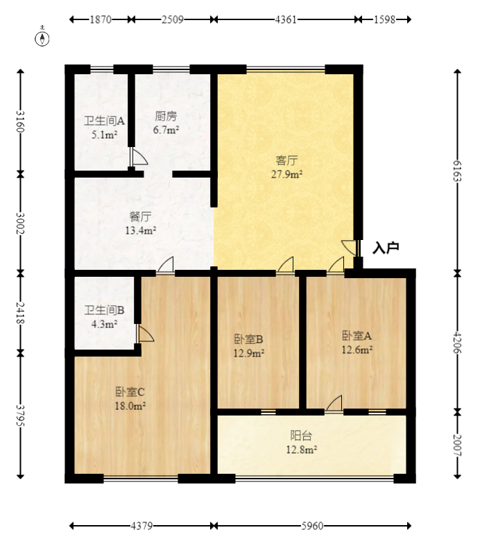 学府华庭  3室2厅2卫   82.00万室内图1