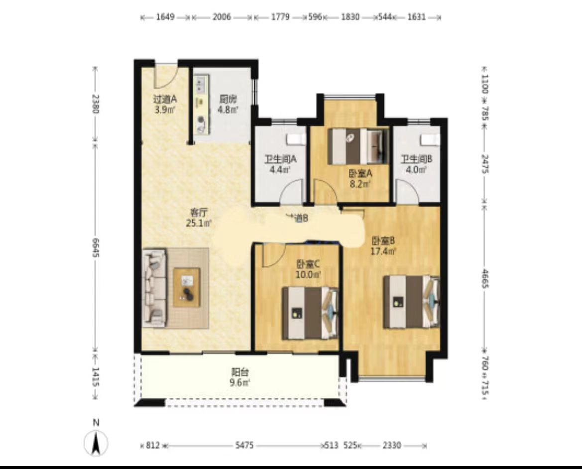 高科常春藤 3室2厅2卫 69.5万 高科常春藤 3室2厅2卫 69.5万室内图