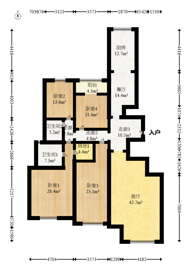 长大彩虹都  4室2厅2卫   162.00万室内图1