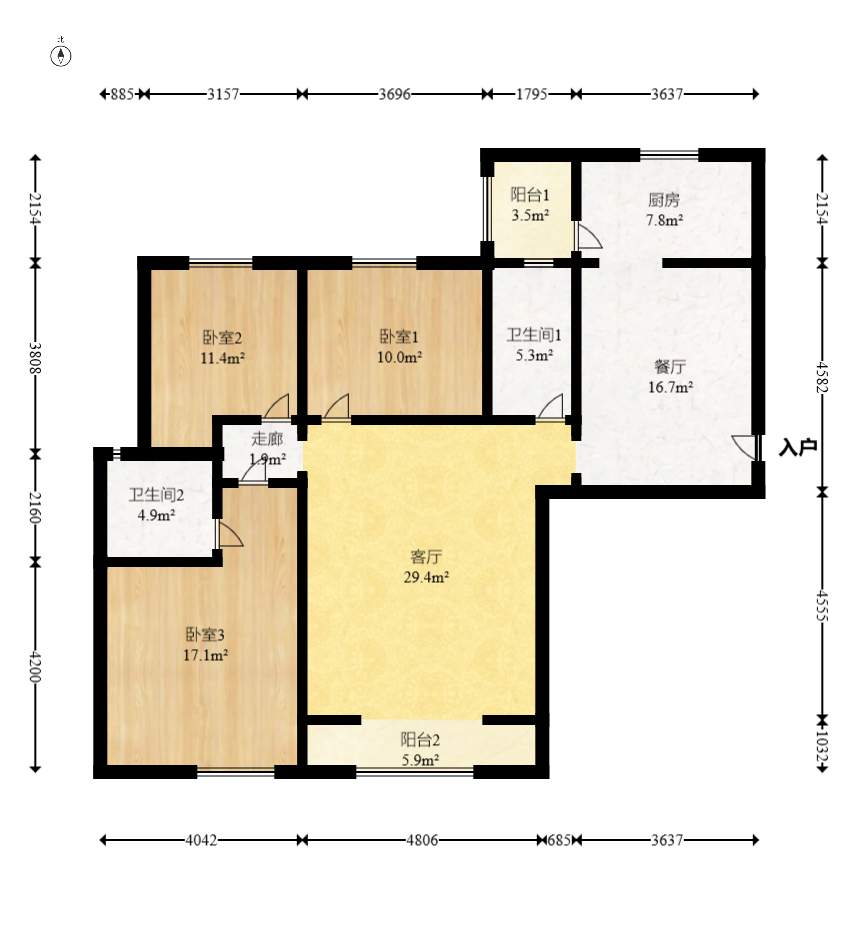 水墨林溪 3室2厅2卫 109.8万 水墨林溪 3室2厅2卫 109.8万户型图