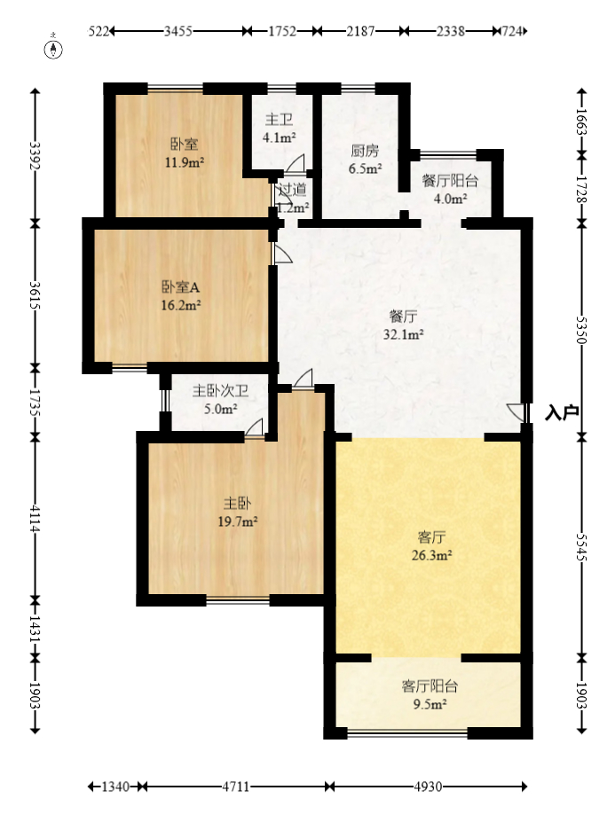 滨湖嘉园（湖滨小区）  3室2厅2卫   130.00万室内图1
