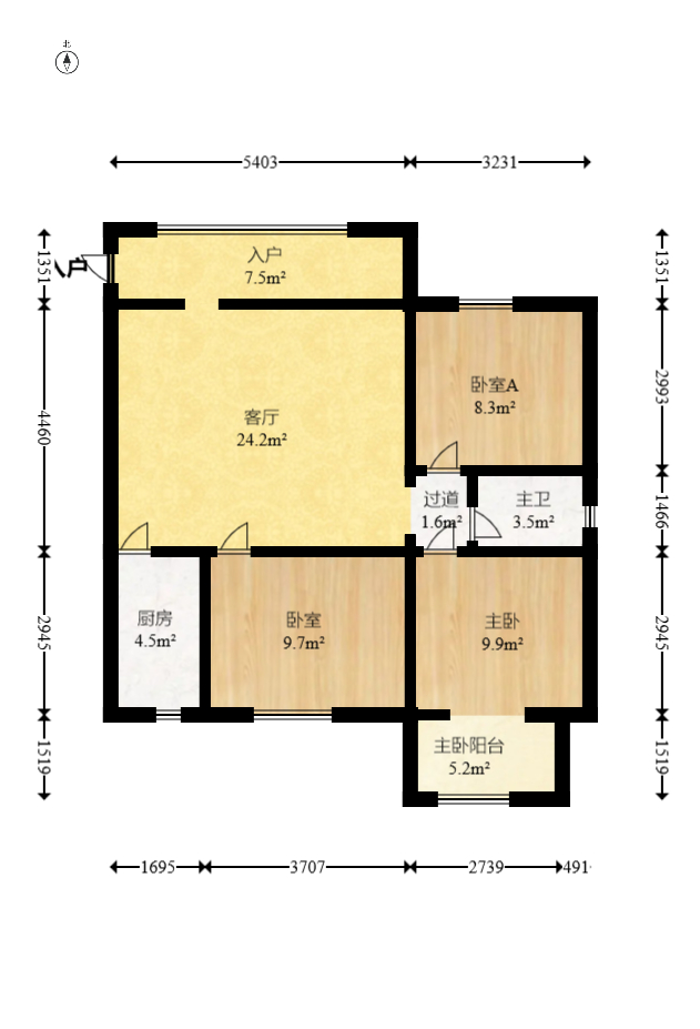 蝴蝶谷  3室2厅1卫    49.8万室内图1
