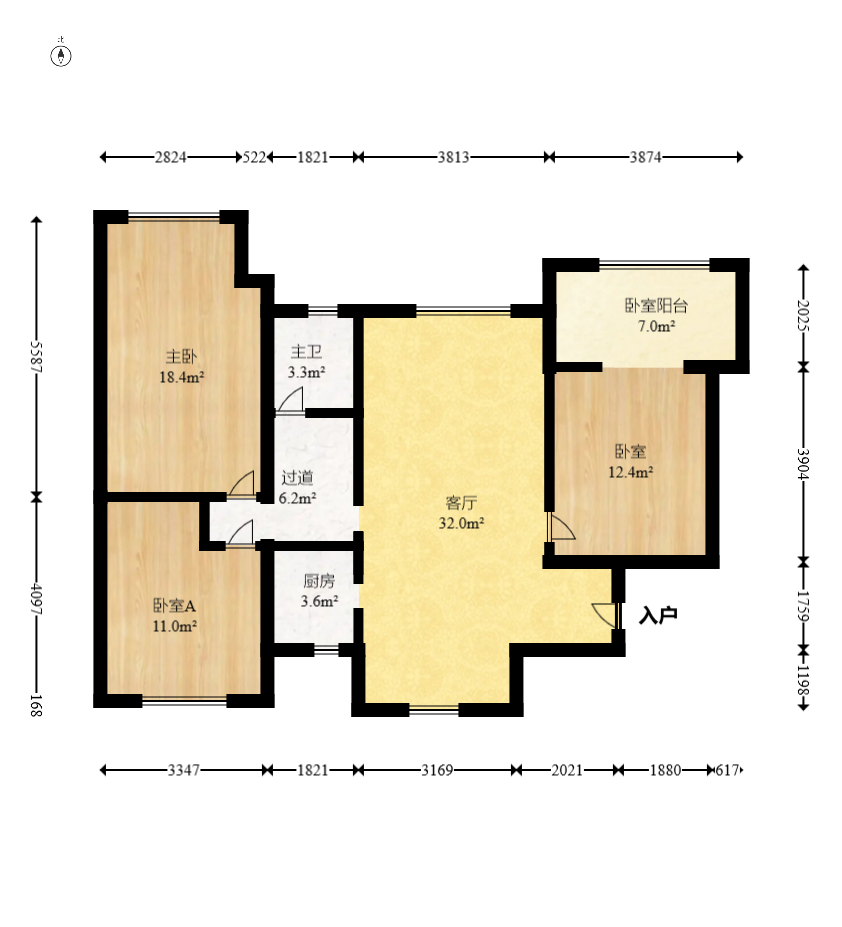 蝴蝶谷  3室2厅1卫   66.80万室内图1