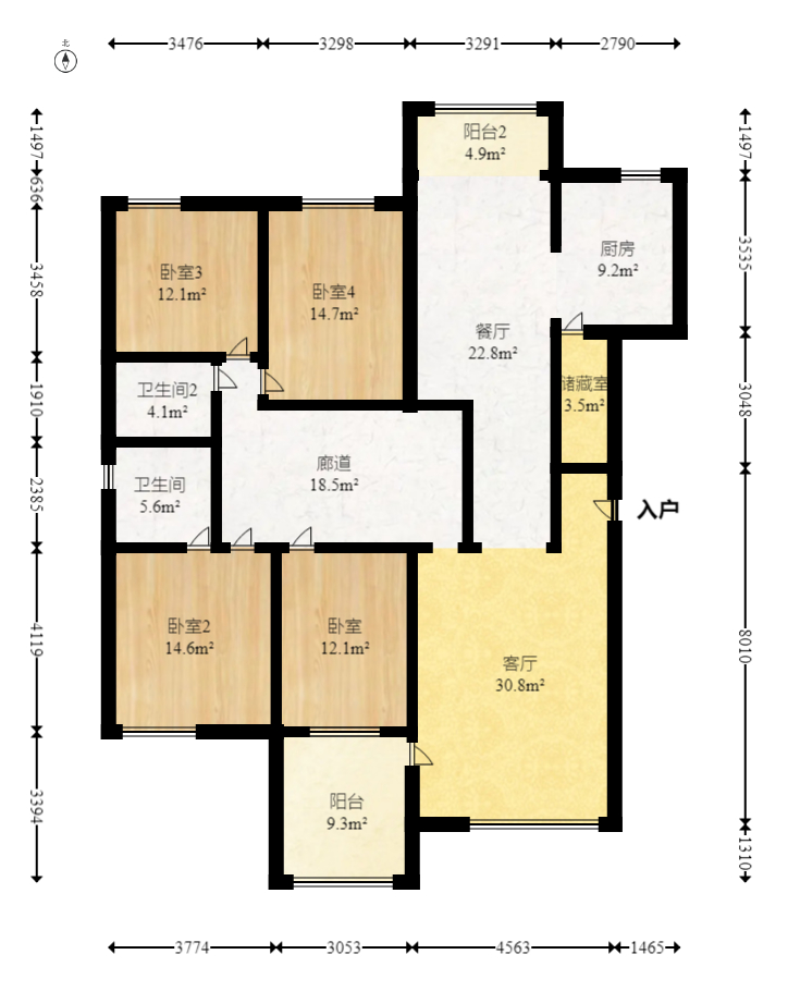 咸嘉新村嘉华苑  4室2厅2卫   184.00万室内图1