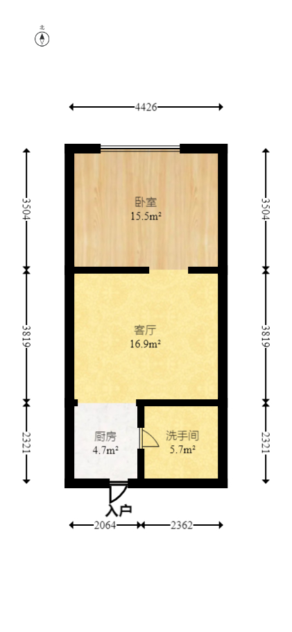 西子一间  1室1厅1卫   45.00万室内图1