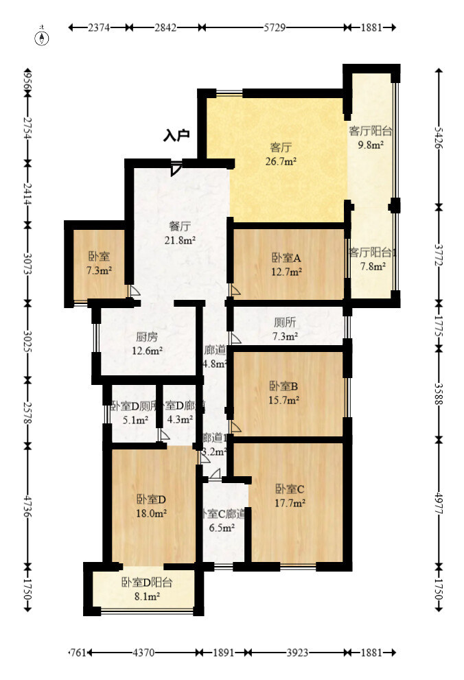 曙光泊岸 4室2厅2卫 208.0万 曙光泊岸 4室2厅2卫 208.0万户型图
